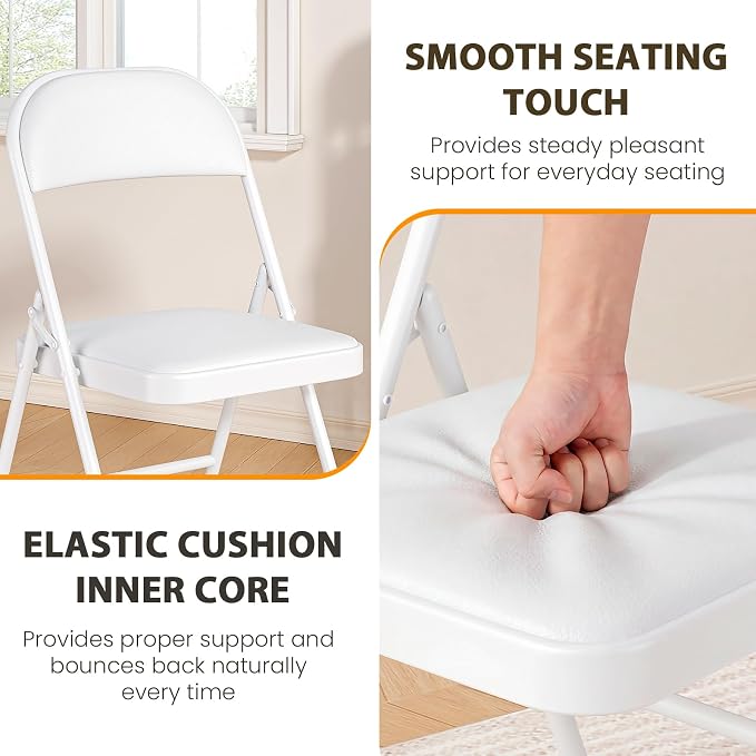 4 Pack Padded Folding Chairs, Portable Metal Foldable Chairs - Image 5