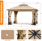 Patio Gazebo 11'x13' with LED Lights & Bluetooth Speaker, Heavy Duty Outdoor - Image 3
