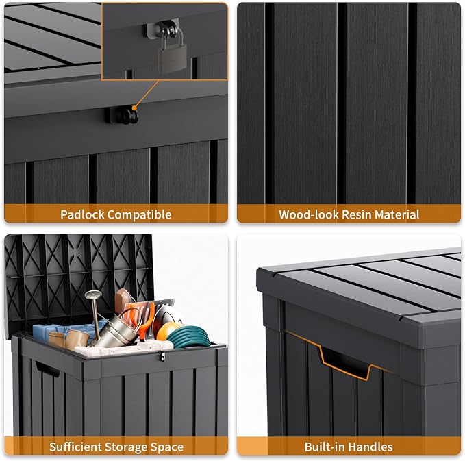 PatioZen 52 Gallon Deck Box Outdoor, Weatherproof Resin Patio Storage Box - Image 4