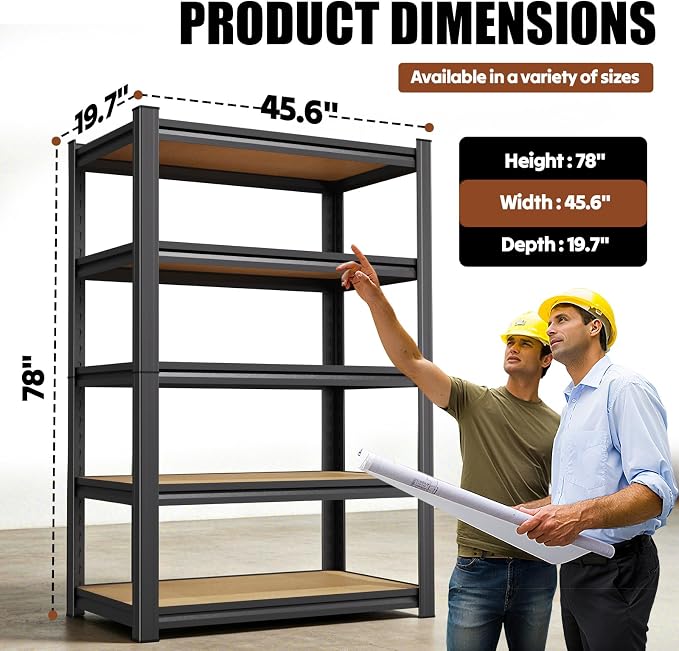 78''H Storage Shelves, Wood Garage Shelving, Adjustable Heavy Duty Shelving Unit - Image 2
