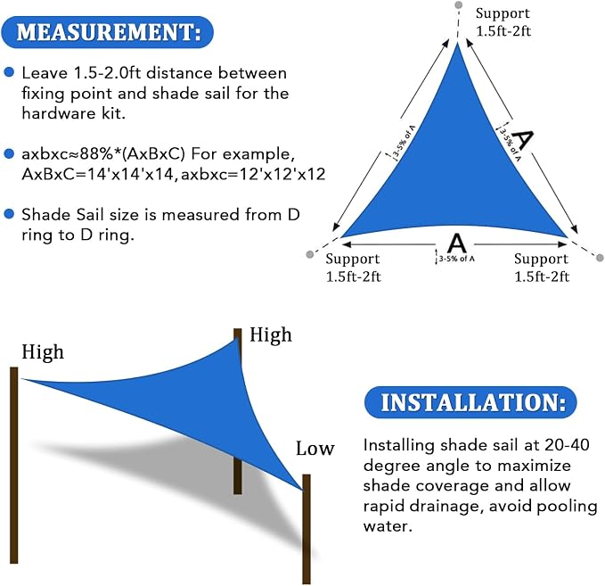Shade&Beyond Custom Sun Shade Sail 17'x17'x24' Triangle Sun Sail Shades Patio - Image 6