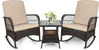 3 pcs Rocking Bistro Set Conversation Chairs PE Wicker Outdoor Rocking Chairs & by Enjoyyourlife