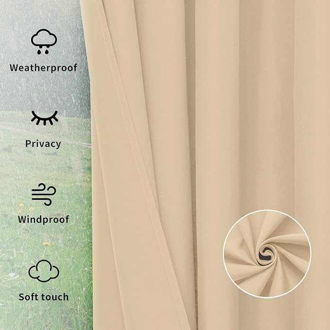 Easy-Going Outdoor Curtains for Patio 1 Panel, 54x108 inch, Weatherproof - Image 6