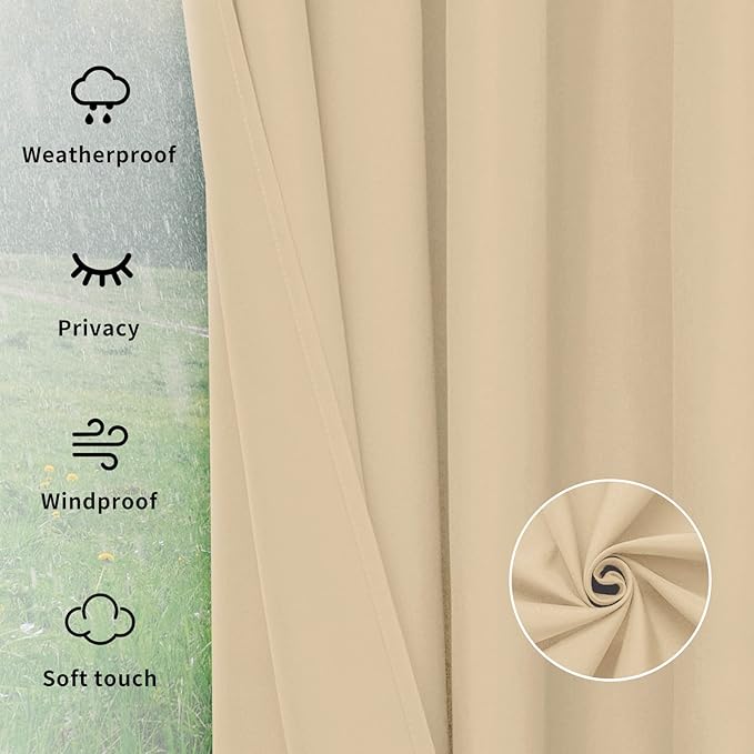 Easy-Going Outdoor Curtains for Patio 1 Panel, 150x84 inch, Weatherproof - Image 6