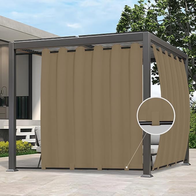Easy-Going Outdoor Curtains for Patio 1 Panel, 110x96 inch, Khaki | Waterproof by Easy-Going