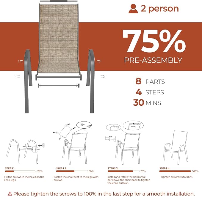 TLSUNNY Patio Chairs, Stackable Textilene Outdoor Dining Furniture - Image 7