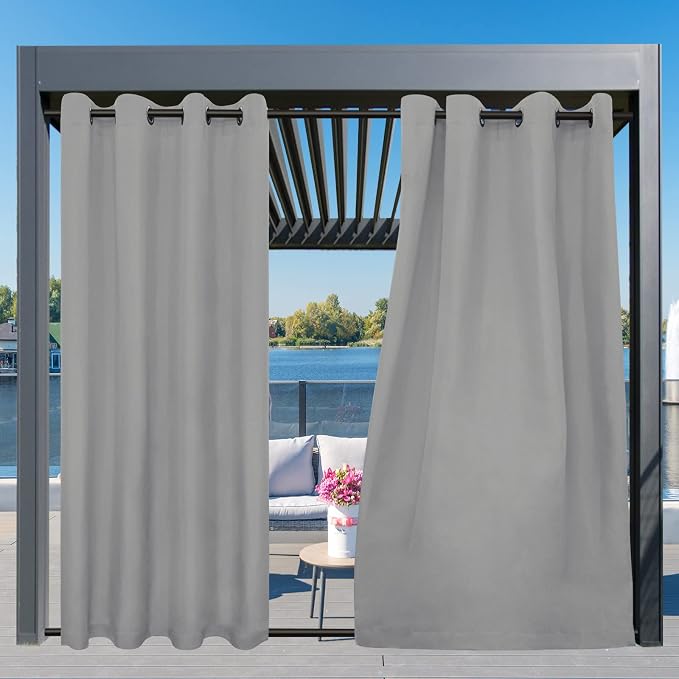 Easy-Going Outdoor Curtains for Patio 2 Panels, 54x96 inch, Light Grey | - Image 3