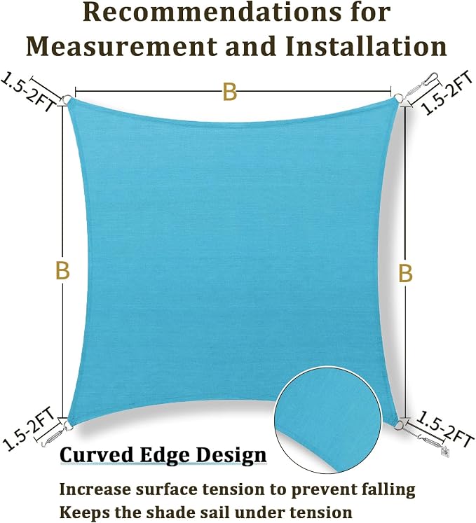 Shade&Beyond 18'x18' Sun Shade Sail Canopy Square, UV Block Breathable Curved - Image 5