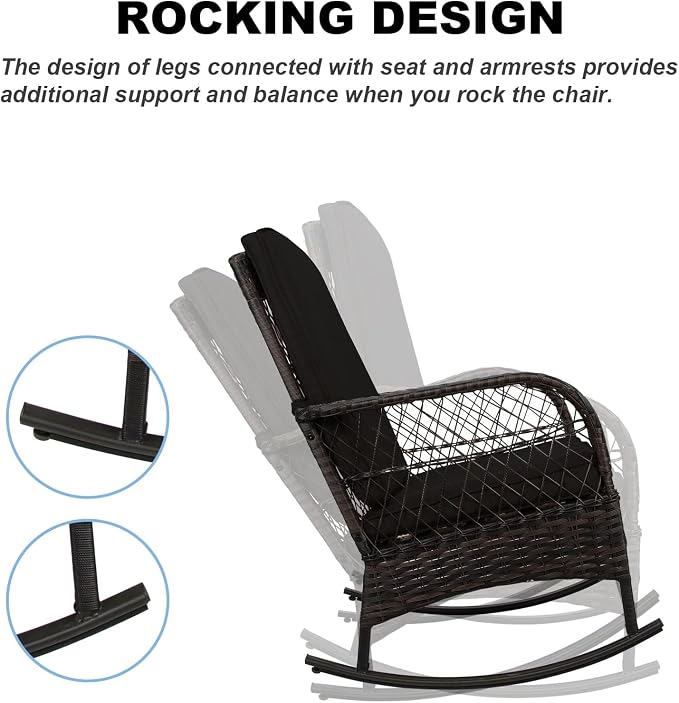 3 pcs Rocking Bistro Set Conversation Chairs PE Wicker Outdoor Rocking Chairs & - Image 7