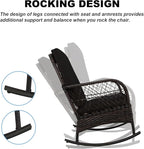 3 pcs Rocking Bistro Set Conversation Chairs PE Wicker Outdoor Rocking Chairs & - Image 7