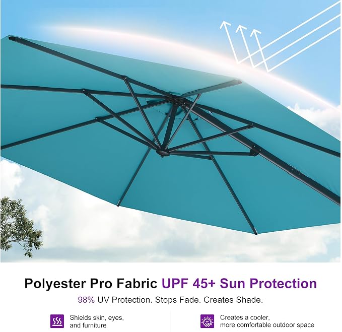 PURPLE LEAF Cantilever Umbrella 10 Feet Round 360° Rotation Turquoise | - Image 5