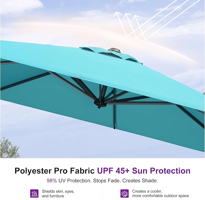 PURPLE LEAF Umbrella with Base and Cover 8' x 8' Sun Protection Turquoise | - Image 6