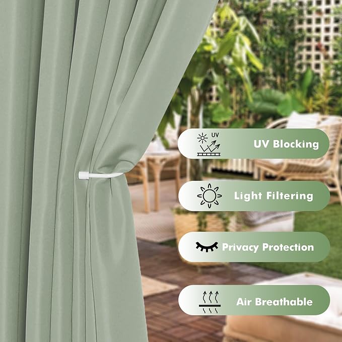 Outdoor Curtains for Patio Waterproof 6 Pcs 54x84 Inch Sage Green | Outsides - Image 3