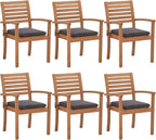 Stackable Patio Dining Chairs Set of 6, Dark Grey | Outdoor Acacia Wood Chairs by OCOrange-Casual