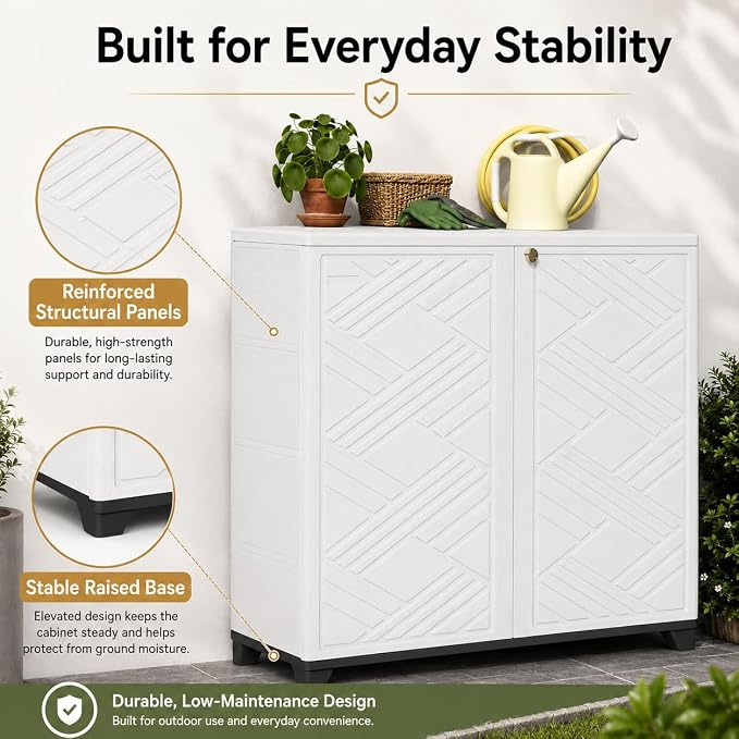 ADDOK Outdoor Storage Cabinet, 60 Gallon Waterproof Resin Patio Storage Cabinet - Image 4