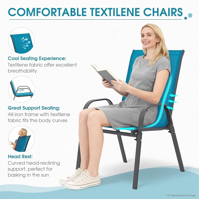 24.4" Wide Outdoor Patio Stackable Chairs Set of 4, Outside Furniture - Image 4