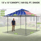 EAGLE PEAK 13x13 Pop Up Canopy Tent, Auto Extended Eaves, American Flag | Easy - Image 3