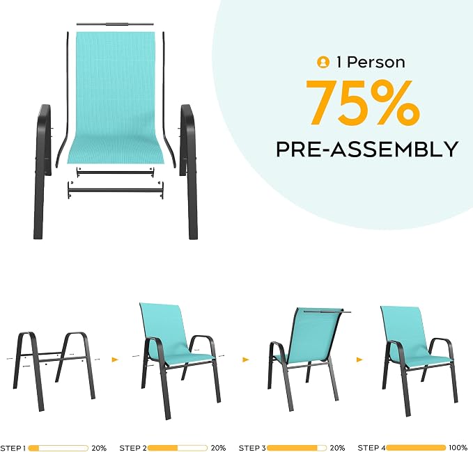 Light Blue Patio Chairs Set of 6, Stackable Outdoor Dining Chairs - Image 5