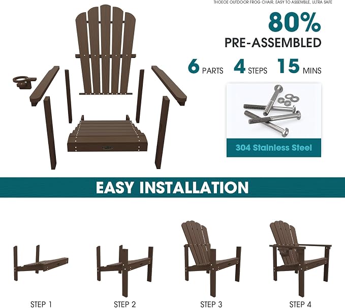 THOEOE Stackable Adirondack Chair Set of 6, Fire Pit Chairs, Space Saving - Image 3