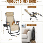 Yaheetech 26" Zero Gravity Recliners Adjustable Set of 2, Cup Holder Trays and - Image 2
