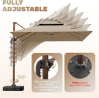 10x13FT Cantilever Outdoor Patio Umbrellas, Double Top Wood Pattern Rectangle - Image 6