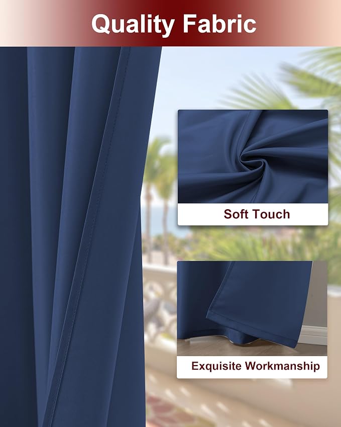 Grommet Outdoor Curtains for Patio Waterproof 8 Pcs 54x120 In Navy | - Image 4