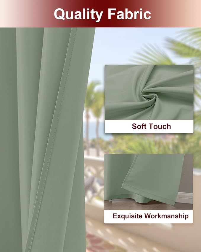 Grommet Outdoor Curtains for Patio Waterproof 8 Pcs 54x108 In Sage Green | - Image 5