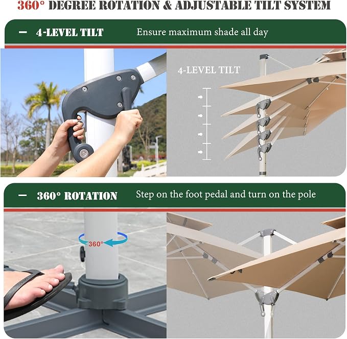 Cantilever Patio Umbrella with Cross Base and Cover Included - Image 2