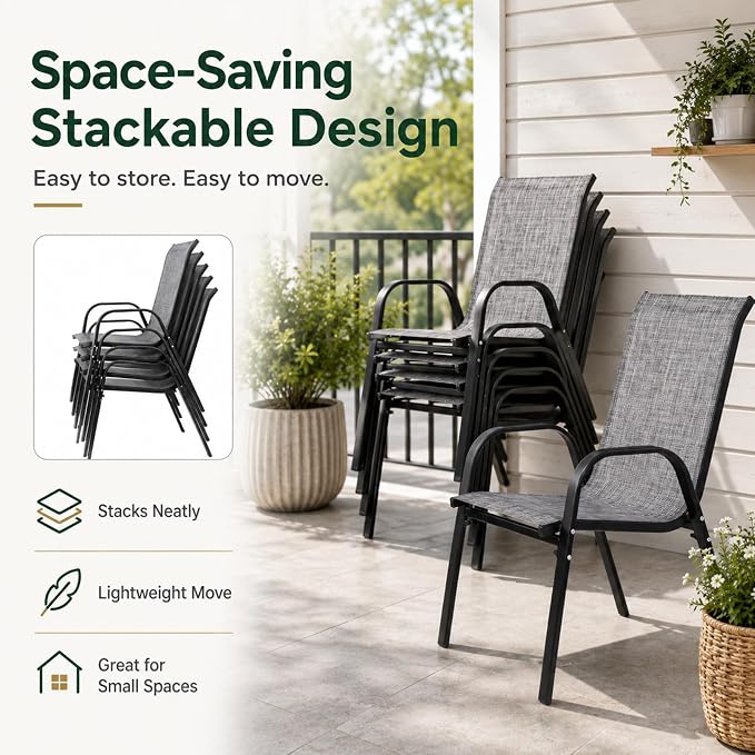 Majnesvon Outdoor Patio Chairs Set of 8, Stackable Patio Chairs, Front Porch - Image 5