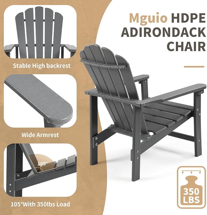 Oversized Stackable Adirondack Chair Set of 6, HDPE Fire Pit Chair | All-Weather - Image 5