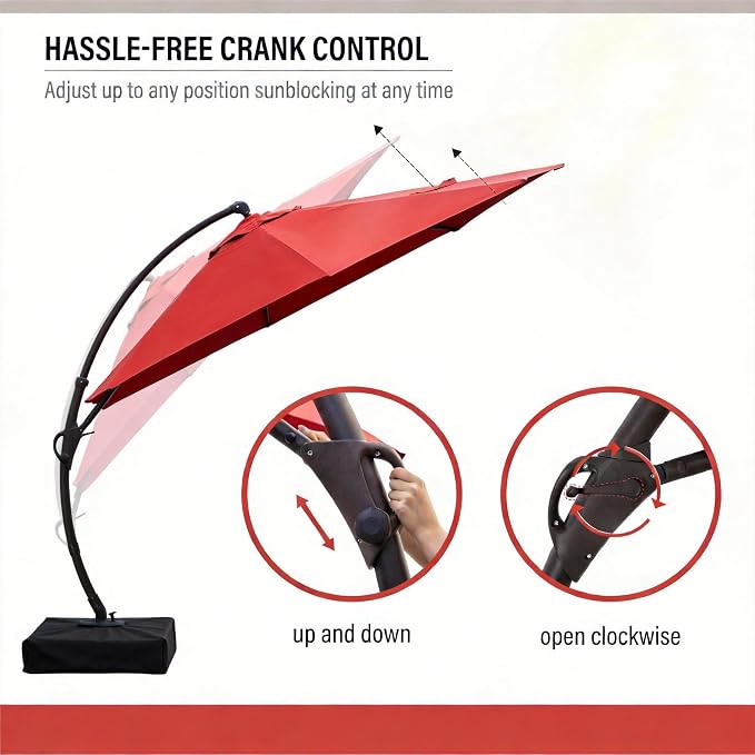 Outdoor Patio Umbrella with Base included, 11 FT Deluxe Curvy Cantilever - Image 5
