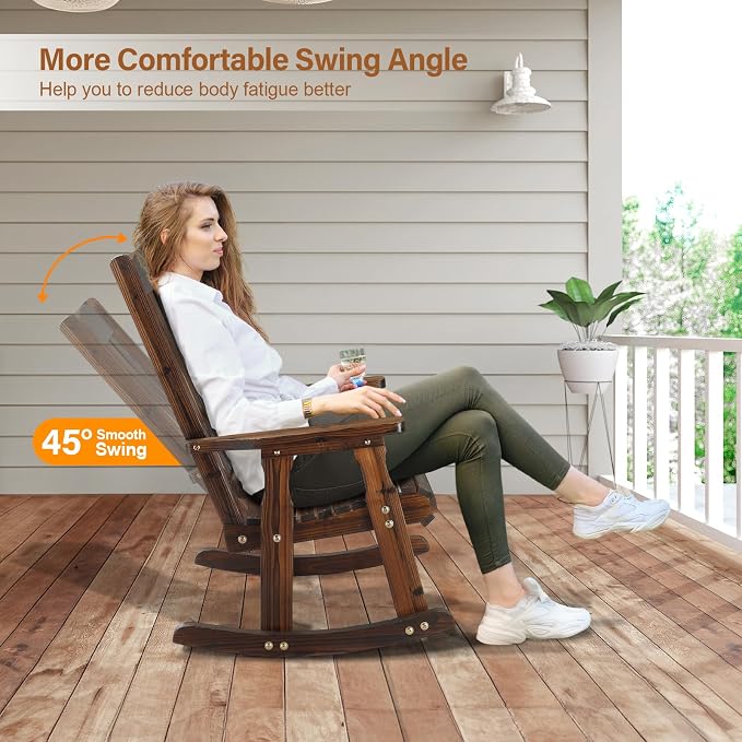 VINGLI Outdoor Rocking Chair Set of 2, Heavy Duty 600 LBS Rocker, Rustic | High - Image 4