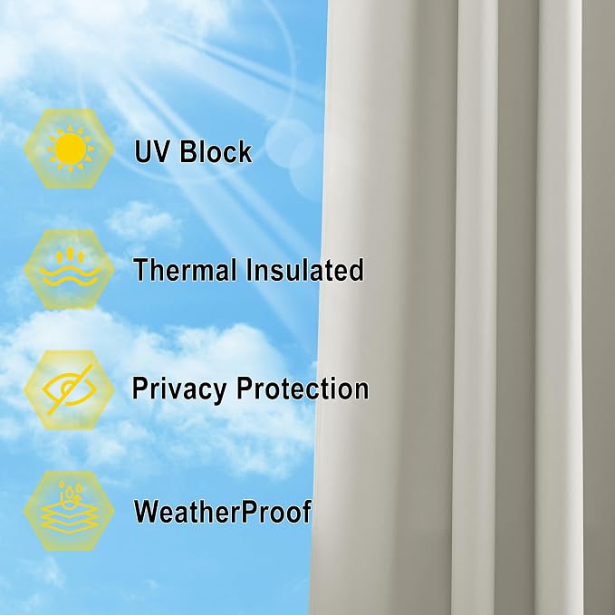NICETOWN 2 Panels Natural Outdoor Patio Curtainss Waterproof, Detachable Sticky - Image 4