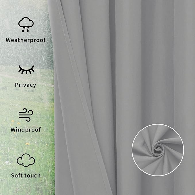 Easy-Going Outdoor Curtains for Patio 1 Panel, 54x120 inch, Light Grey | - Image 6