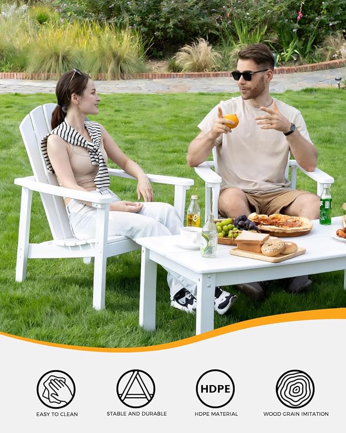 Stackable Set, 2 Chairs with 47in Table, All-Weather HDPE, 380 lbs Each+47.2in - Image 3
