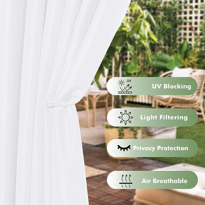 HolidayIdeas Outdoor Curtains for Patio Waterproof 6 Pcs 54x84 Inch White | - Image 3