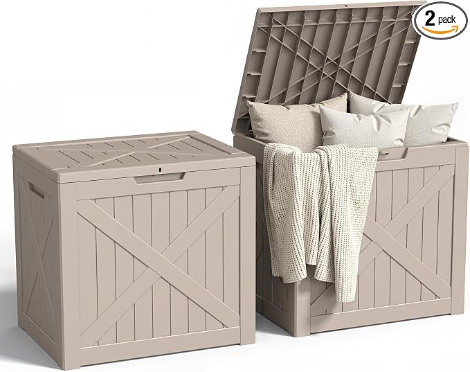 31 Gallon Outdoor Storage Box, Large Resin Deck Box by ASKPASS