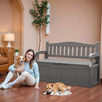 JUMMICO 80 Gallon Resin Outdoor Storage Bench Waterproof, Deck Box | Large Deck - Image 2