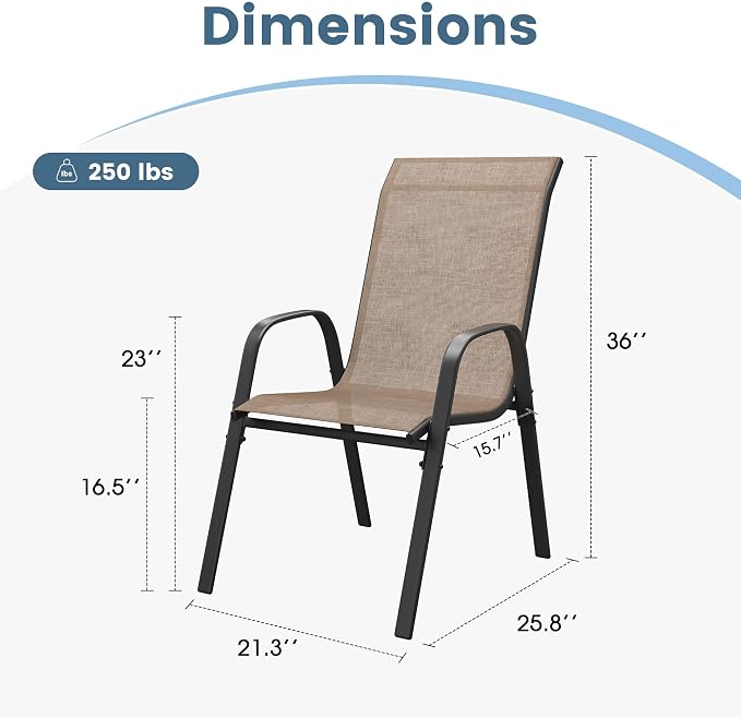 DIFY Patio Chairs Set of 6, Stackable Outdoor Dining Chairs Set - Image 3