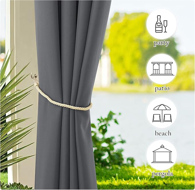 NICETOWN 2 Panels Patio Outdoor Curtains 108" Length, Thermal Insulated Tab Top - Image 6