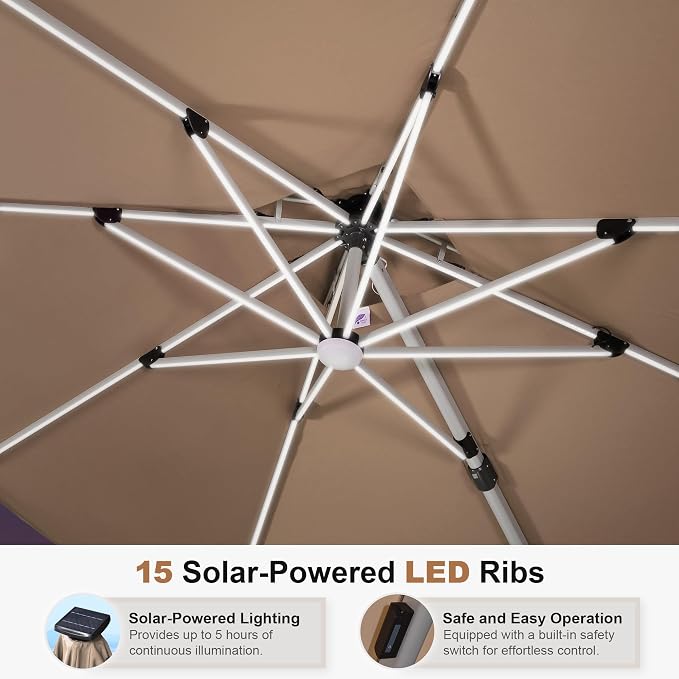 PURPLE LEAF Cantilever Umbrella 12'X12' Double Top Solar LED Light, Support to - Image 2