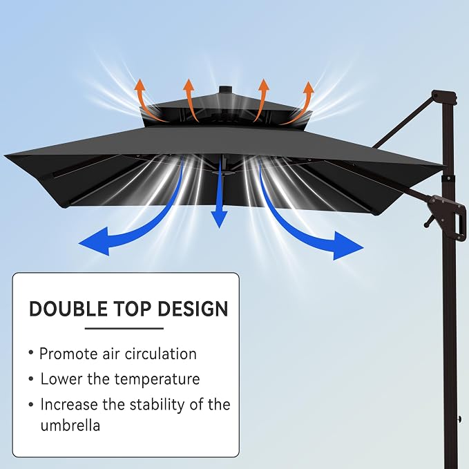9' X 12' Cantilever Patio Umbrella Double Top Outdoor Umbrellas | Heavy Duty - Image 5