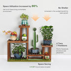 Pine Wood Plant Stand Indoor Outdoor Multi Layer Flower Shelf Rack | Higher and - Image 3