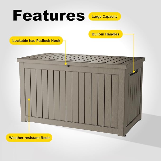 280 Gallon Waterproof Outdoor Storage Box, UV Resistant Resin Deck Box - Image 6