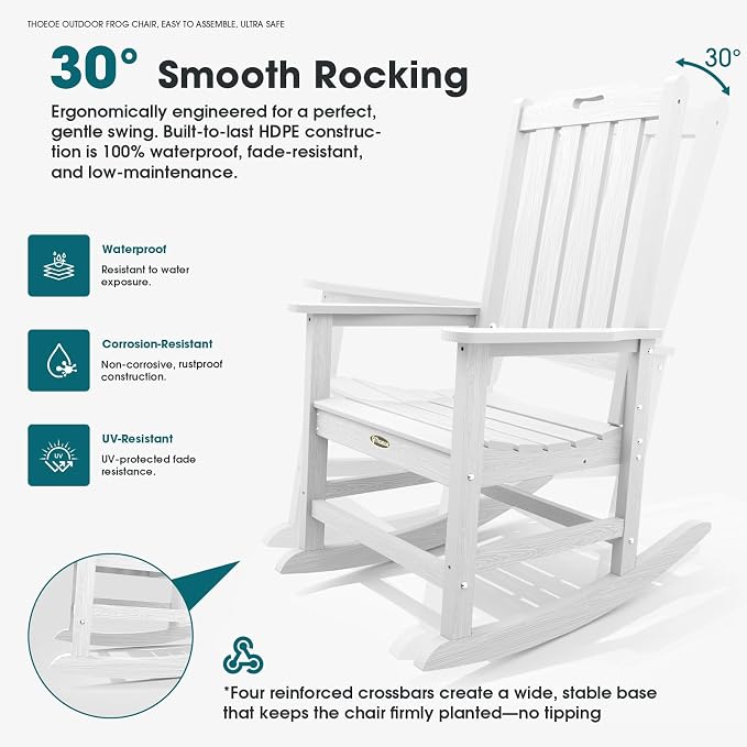 THOEOE Outdoor Rocking Chairs Set of 4, Oversized Patio Rocking Chair | HDPE - Image 4