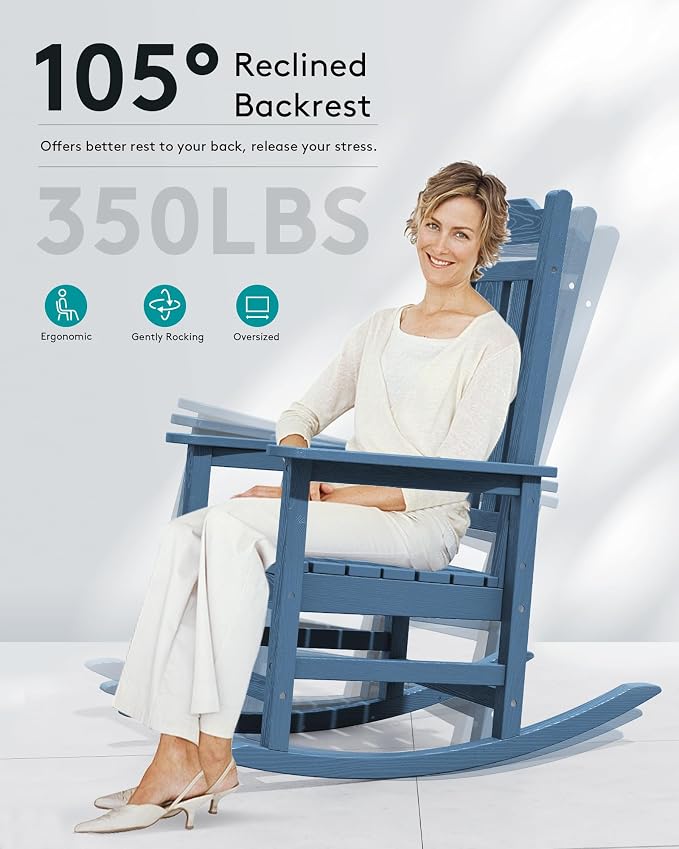 SERWALL Outdoor Rocking Chair, HDPE Oversized Rocking Chair Outdoor - Image 4
