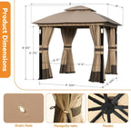 Patio Gazebo 8'x8' with LED Lights & Bluetooth Speaker, Heavy Duty Outdoor - Image 3