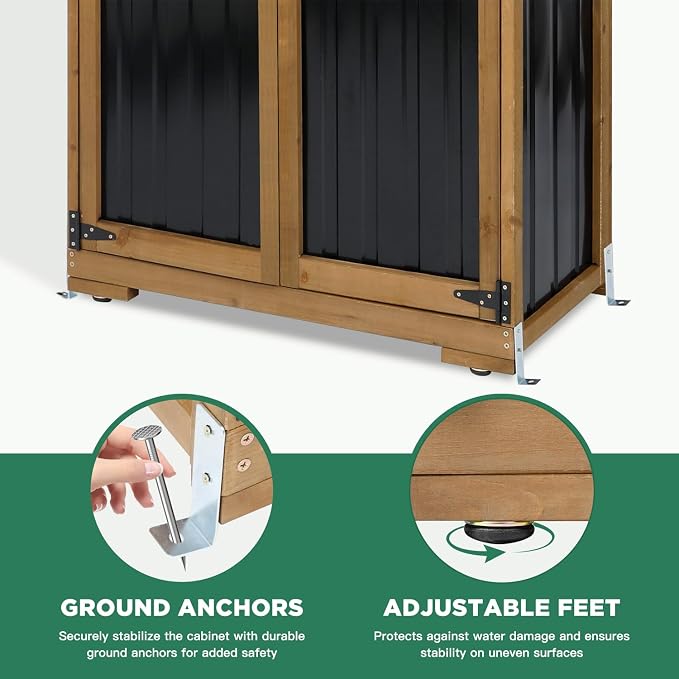 Ketive Outdoor Storage Cabinet, Wood & Metal Storage Shed - Image 5