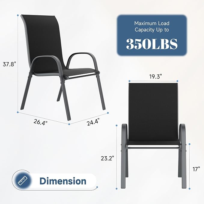 Amopatio Patio Chairs Set of 8, Outdoor Stackable Dining Chairs - Image 3