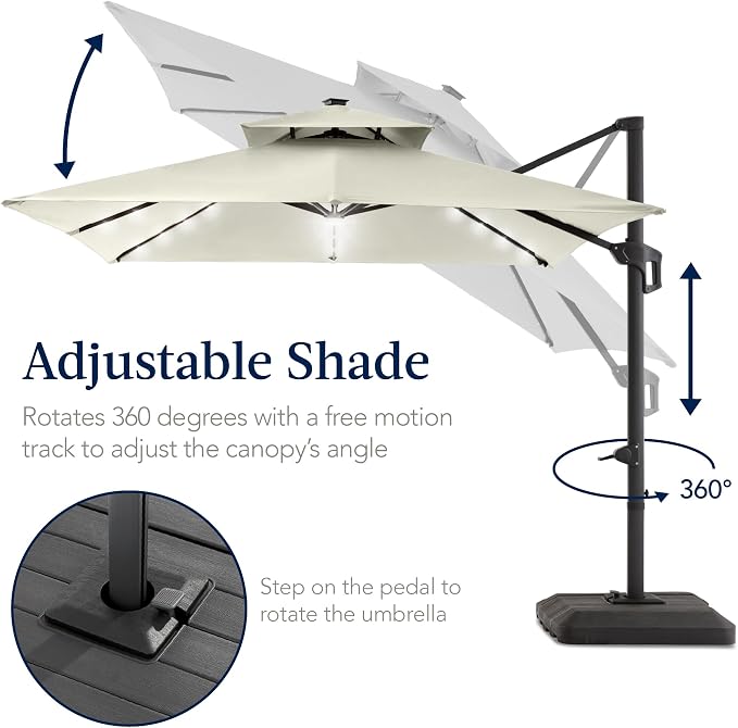 Best Choice Products 9x12ft LED Cantilever Patio Umbrella w/Base Included & - Image 5